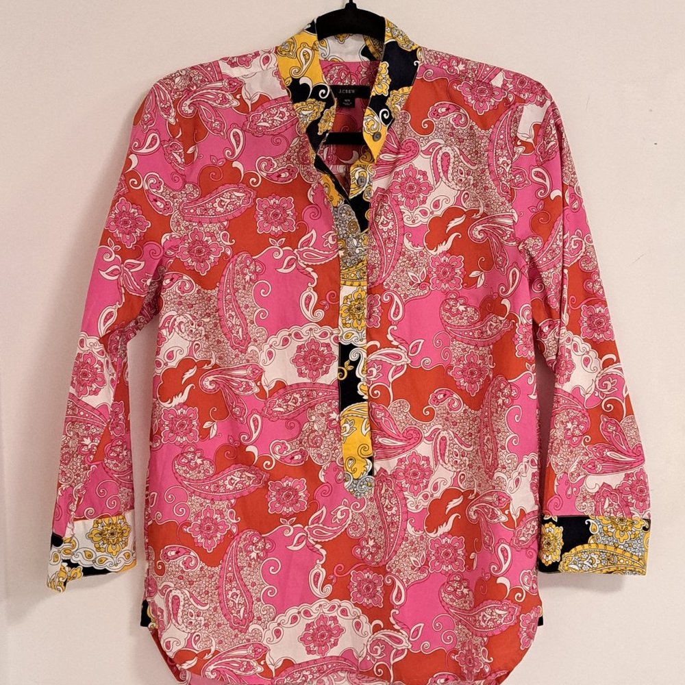 J Crew Paisley Pink Button Down Shirt Size XS